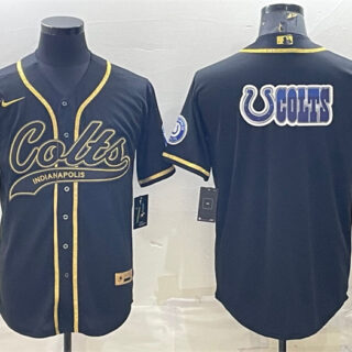 Men's Indianapolis Colts Black Gold Team Big Logo With Patch Cool Base Stitched Baseball Jersey