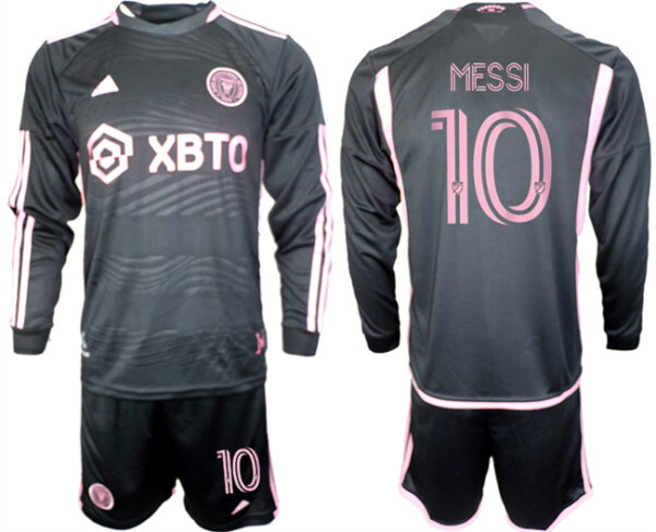 Men's Inter Miami CF #10 Lionel Messi 2023 24 Black Away Soccer Jersey Suit
