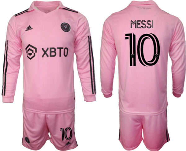 Men's Inter Miami CF #10 Lionel Messi 2023 24 Pink Home Soccer Jersey Suit