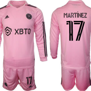 Men's Inter Miami CF #17 Martínez 2023 24 Pink Home Soccer Jersey Suit