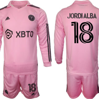 Men's Inter Miami CF #18 Jordialba 2023 24 Pink Home Soccer Jersey Suit