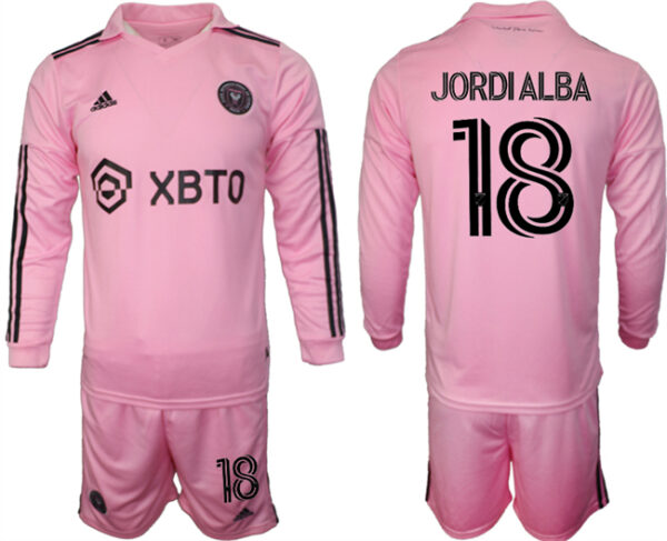 Men's Inter Miami CF #18 Jordialba 2023 24 Pink Home Soccer Jersey Suit