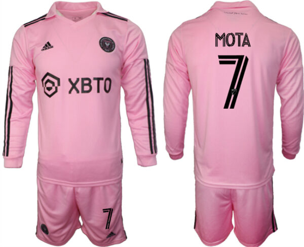 Men's Inter Miami CF #7 Mota 2023 24 Pink Home Soccer Jersey Suit