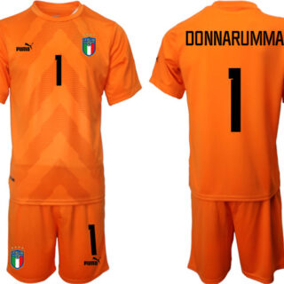 Men's Italy #1 Donnarumma Orange Goalkeeper Soccer Jersey Suit