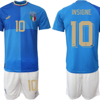 Men's Italy #10 Insigne Blue Home Soccer Jersey Suit