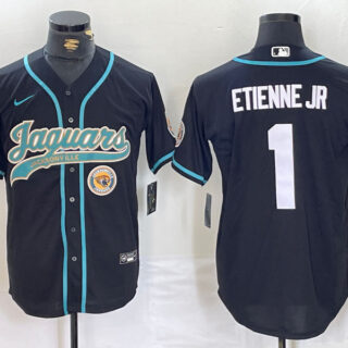 Men's Jacksonville Jaguars #1 Travis Etienne Jr. Black With Patch Cool Base Stitched Baseball Jerseys