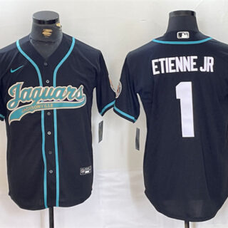 Men's Jacksonville Jaguars #1 Travis Etienne Jr. Black With Patch Cool Base Stitched Baseball Jersey