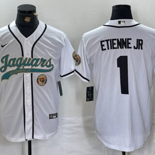 Men's Jacksonville Jaguars #1 Travis Etienne Jr. White With Patch Cool Base Stitched Baseball Jerseys