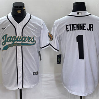 Men's Jacksonville Jaguars #1 Travis Etienne Jr. White With Patch Cool Base Stitched Baseball Jersey