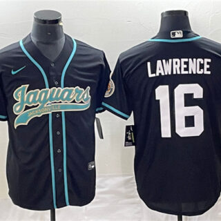 Men's Jacksonville Jaguars #16 Trevor Lawrence Black With Patch Cool Base Stitched Baseball Jersey