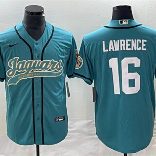 Men's Jacksonville Jaguars #16 Trevor Lawrence Teal With Patch Cool Base Stitched Baseball Jersey