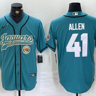 Men's Jacksonville Jaguars #41 Josh Allen Teal With Patch Cool Base Stitched Baseball Jerseys