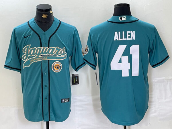 Men's Jacksonville Jaguars #41 Josh Allen Teal With Patch Cool Base Stitched Baseball Jerseys