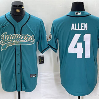 Men's Jacksonville Jaguars #41 Josh Allen Teal With Patch Cool Base Stitched Baseball Jersey