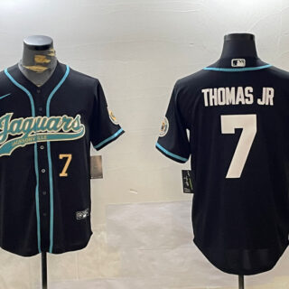 Men's Jacksonville Jaguars #7 Brian Thomas Jr Black With Patch Cool Base Stitched Baseball Jerseys