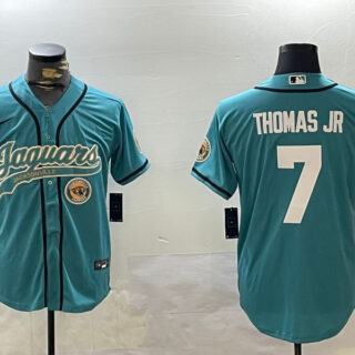 Men's Jacksonville Jaguars #7 Brian Thomas Jr Teal With Patch Cool Base Stitched Baseball Jerseys