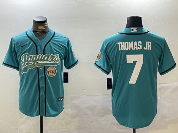 Men's Jacksonville Jaguars #7 Brian Thomas Jr Teal With Patch Cool Base Stitched Baseball Jerseys