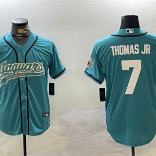 Men's Jacksonville Jaguars #7 Brian Thomas Jr Teal With Patch Cool Base Stitched Baseball Jersey