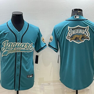 Men's Jacksonville Jaguars Teal Team Big Logo With Patch Cool Base Stitched Baseball Jersey