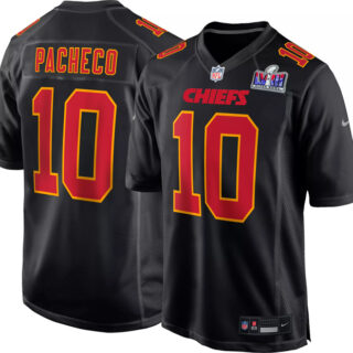 Men's Kansas City Chiefs #10 Isiah Pacheco Black 2024 Super Bowl LVIII Patch Limited Stitched Game Jersey