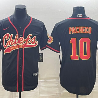 Men's Kansas City Chiefs #10 Isiah Pacheco Black With Patch Cool Base Stitched Baseball Jerseys