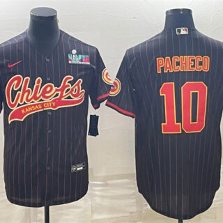 Men's Kansas City Chiefs #10 Isiah Pacheco Black With Super Bowl LVII Patch Cool Base Stitched Baseball Jersey