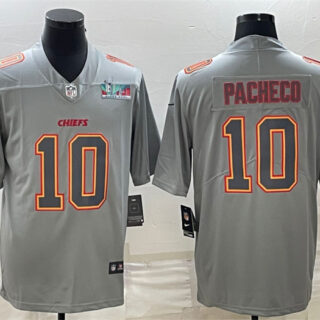 Men's Kansas City Chiefs #10 Isiah Pacheco Gray Super Bowl LVII Patch Atmosphere Fashion Stitched Jersey