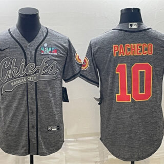 Men's Kansas City Chiefs #10 Isiah Pacheco Grey With Super Bowl LVII Patch Cool Base Stitched Baseball Jersey