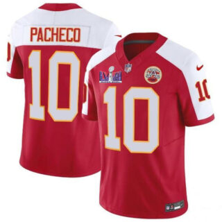 Men's Kansas City Chiefs #10 Isiah Pacheco Red White F.U.S.E. Super Bowl LVIII Patch Vapor Untouchable Limited Stitched Football Jersey