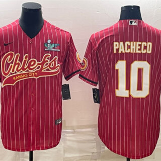 Men's Kansas City Chiefs #10 Isiah Pacheco Red With Super Bowl LVII Patch Cool Base Stitched Baseball Jersey