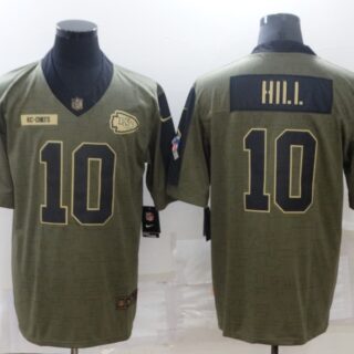 Men's Kansas City Chiefs #10 Tyreek Hill 2021 Olive Salute To Service Limited Stitched Jersey