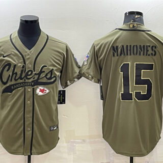 Men's Kansas City Chiefs #15 Patrick Mahomes 2022 Olive Salute To Service Cool Base Stitched Baseball Jersey