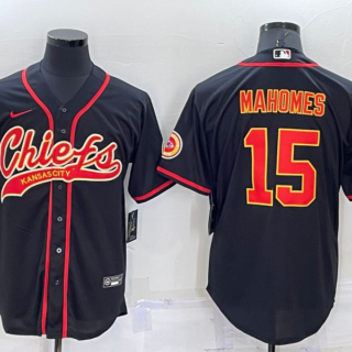 Men's Kansas City Chiefs #15 Patrick Mahomes Black Cool Base Stitched Baseball Jersey