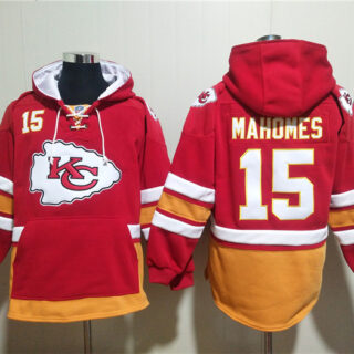 Men's Kansas City Chiefs #15 Patrick Mahomes Red Lace-Up Pullover Hoodie