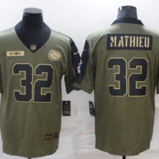 Men's Kansas City Chiefs #32 Tyrann Mathieu 2021 Olive Salute To Service Limited Stitched Jersey