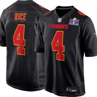 Men's Kansas City Chiefs #4 Rashee Rice Black 2024 Super Bowl LVIII Patch Limited Stitched Game Jersey