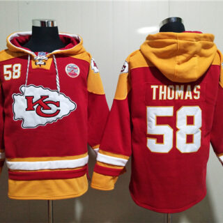Men's Kansas City Chiefs #58 Derrick Thomas Red Lace-Up Pullover Hoodie