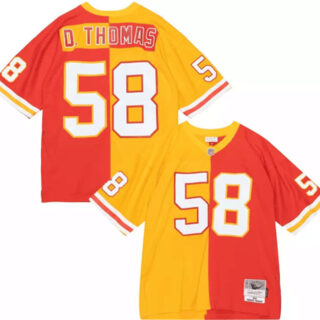 Men's Kansas City Chiefs #58 Derrick Thomas Red Yellow Split 1994 Throwback Stitched Football Jersey