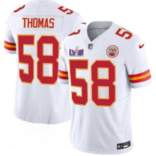 Men's Kansas City Chiefs #58 Derrick Thomas White F.U.S.E. Super Bowl LVIII Patch Vapor Untouchable Limited Stitched Football Jersey