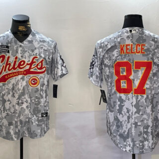 Men's Kansas City Chiefs #87 Travis Kelce 2024 Arctic Camo Salute To Service Stitched Baseball Jerseys