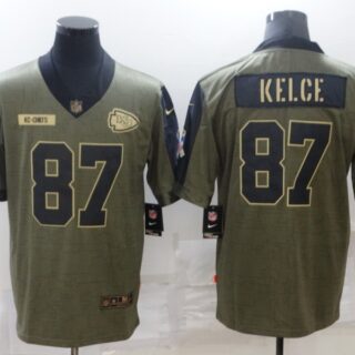 Men's Kansas City Chiefs #87 Travis Kelce Nike Olive 2021 Salute To Service Limited Player Jersey