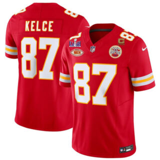 Men's Kansas City Chiefs #87 Travis Kelce Red F.U.S.E. With NKH Patch And Super Bowl LVIII Patch Vapor Untouchable Limited Stitched Football Jersey