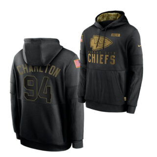 Men's Kansas City Chiefs #94 Taco Charlton 2020 Salute To Service Black Sideline Performance Pullover HoodieMen's Hoodie