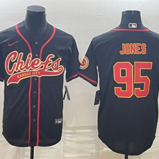 Men's Kansas City Chiefs #95 Chris Jones Black With Patch Cool Base Stitched Baseball Jersey