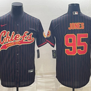 Men's Kansas City Chiefs #95 Chris Jones Black With Patch Cool Base Stitched Baseball Jerseys