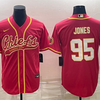 Men's Kansas City Chiefs #95 Chris Jones Red With Patch Cool Base Stitched Baseball Jersey