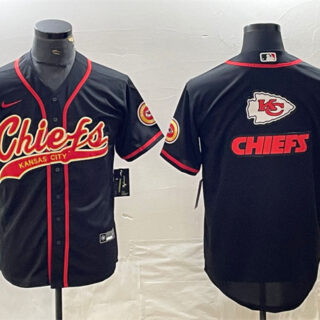 Men's Kansas City Chiefs Black Team Big Logo With Patch Cool Base Stitched Baseball Jersey