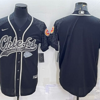 Men's Kansas City Chiefs Blank Black Reflective With Patch Cool Base Stitched Baseball Jersey