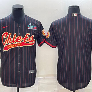 Men's Kansas City Chiefs Blank Black With Super Bowl LVII Patch Cool Base Stitched Baseball Jersey