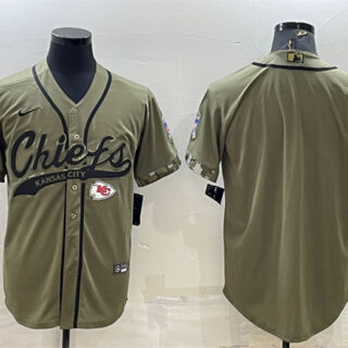 Men's Kansas City Chiefs Blank Olive Salute To Service Cool Base Stitched Baseball Jersey